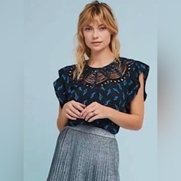 Tops - ANTHROPOLOGIE Ranna Gill Black Blouse With Birds